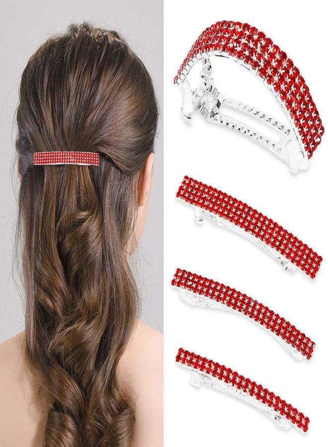 Ahoney 4 Pieces Red Rhinestone Hair Clips Small Hair Barrettes for Women Glitter Sparkly Metal Spring Hair Accessories Crystal Ponytail Holders Side Clips for Women - Image 1